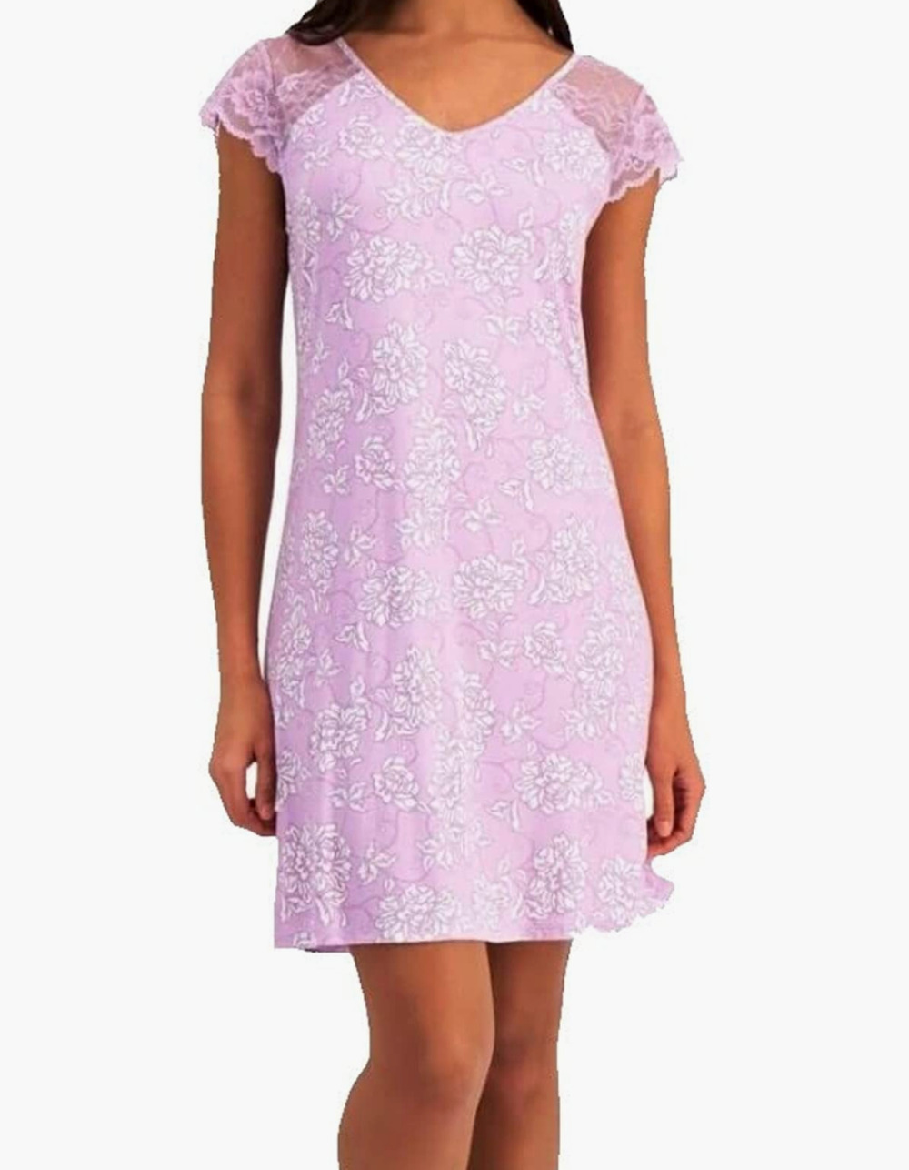 CHARTER CLUB Floral Lace-Sleeve Chemise Nightgown Chainstitch Floral - XS - $49